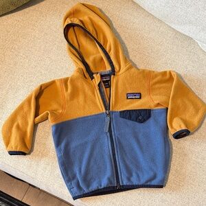 Patagonia Baby Fleece Hoodie - Mustard and Blue